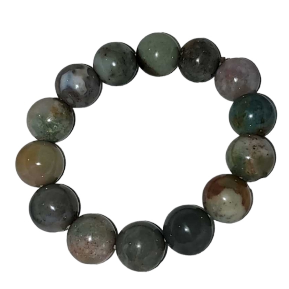 MOSS AGATE Large Stone Stretch Bracelet Multicolored Green Gold Blue White
